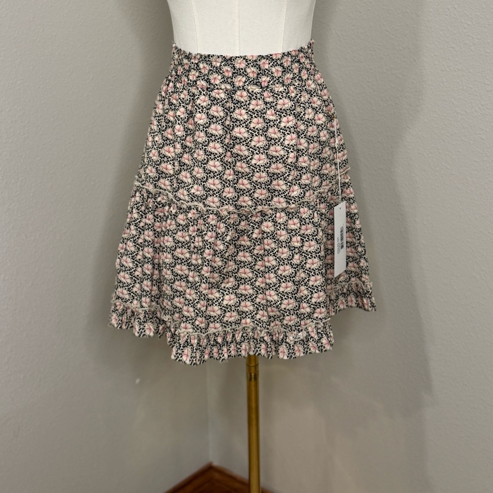 bishop + young Lily Print Ruffle Mini Skirt Large NWT Floral Tiered High Waist
